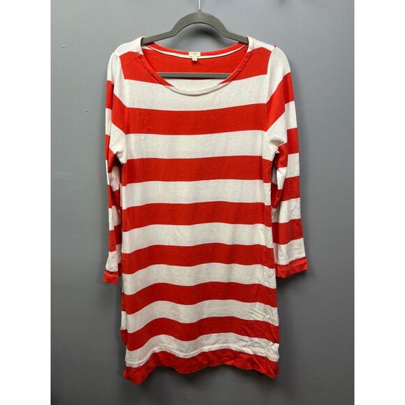 J Crew Knit Dress Womens medium orange/white striped zipper‎ sides Casual - Picture 1 of 5